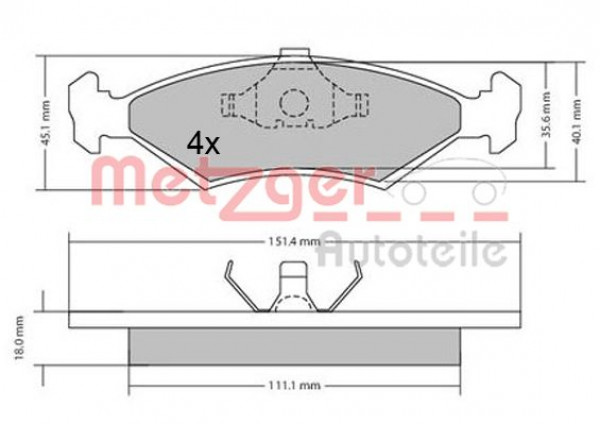METZGER 1170426 - Bremsbelagsatz, Scheibenbremse