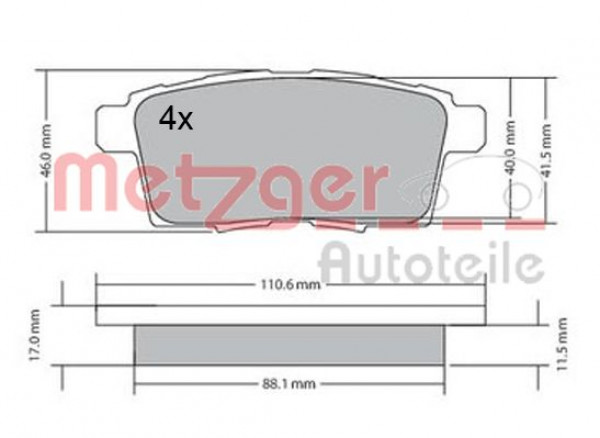 METZGER 1170686 - Bremsbelagsatz, Scheibenbremse