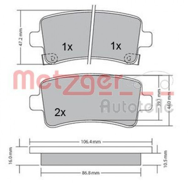 METZGER 1170152 - Bremsbelagsatz, Scheibenbremse