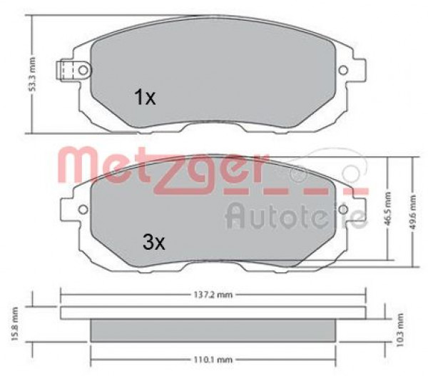METZGER 1170208 - Bremsbelagsatz, Scheibenbremse