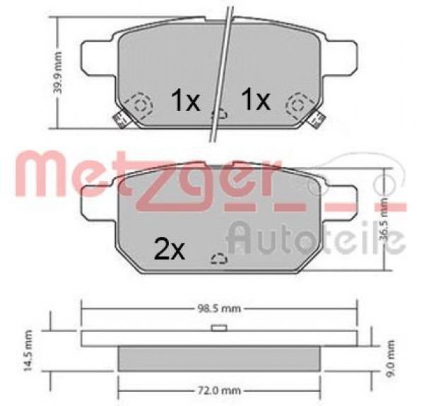 METZGER 1170360 - Bremsbelagsatz, Scheibenbremse