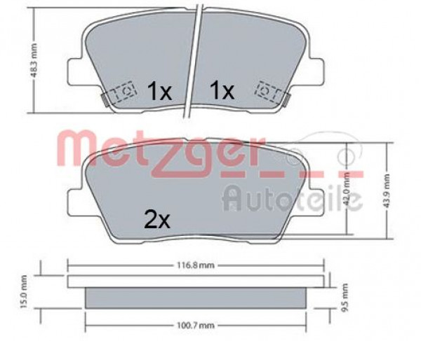 METZGER 1170687 - Bremsbelagsatz, Scheibenbremse