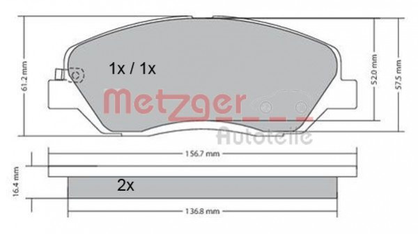 METZGER 1170205 - Bremsbelagsatz, Scheibenbremse