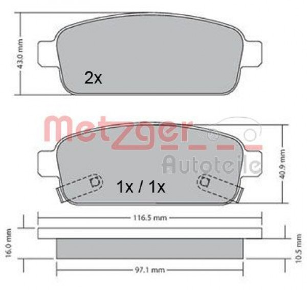 METZGER 1170164 - Bremsbelagsatz, Scheibenbremse