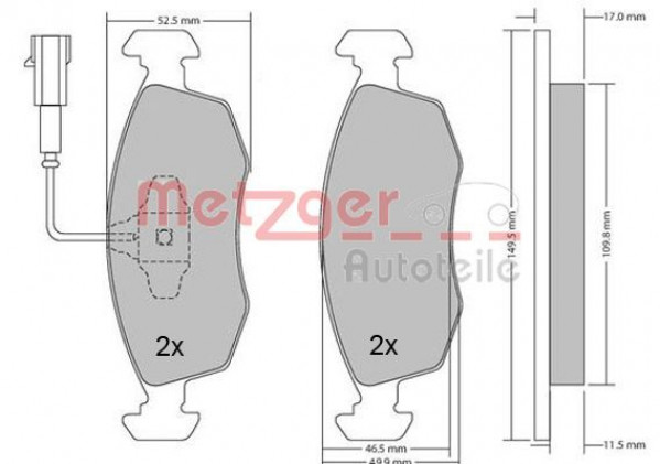 METZGER 1170202 - Bremsbelagsatz, Scheibenbremse