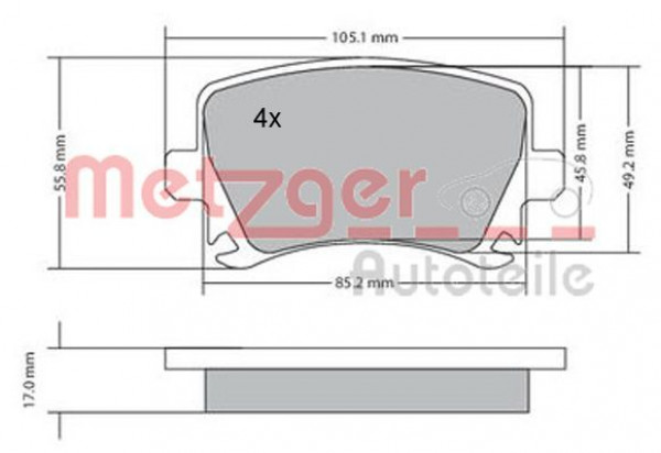 METZGER 1170005 - Bremsbelagsatz, Scheibenbremse