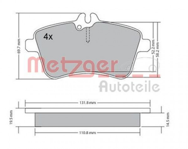 METZGER 1170083 - Bremsbelagsatz, Scheibenbremse