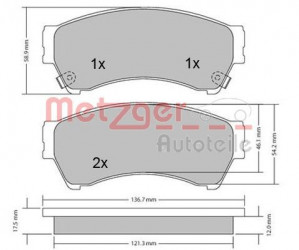 METZGER 1170270 - Bremsbelagsatz, Scheibenbremse