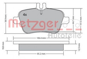 METZGER 1170204 - Bremsbelagsatz, Scheibenbremse
