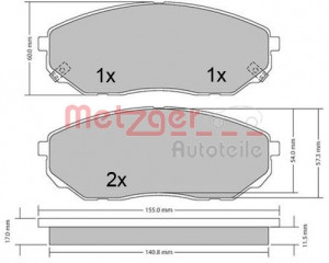METZGER 1170539 - Bremsbelagsatz, Scheibenbremse