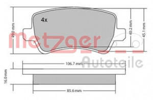 METZGER 1170056 - Bremsbelagsatz, Scheibenbremse