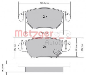 METZGER 1170809 - Bremsbelagsatz, Scheibenbremse