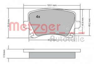 METZGER 1170005 - Bremsbelagsatz, Scheibenbremse